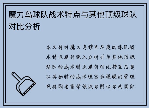 魔力鸟球队战术特点与其他顶级球队对比分析